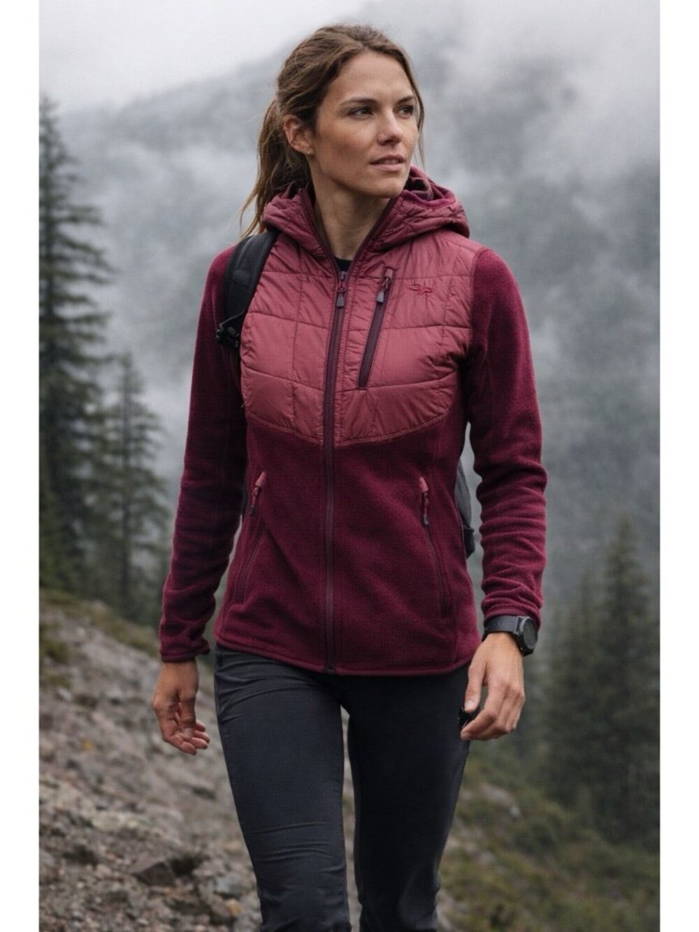 Outdoor Research Womens Vashon Hyrid Jacket Sz Small Red Wool Fleece Quilted